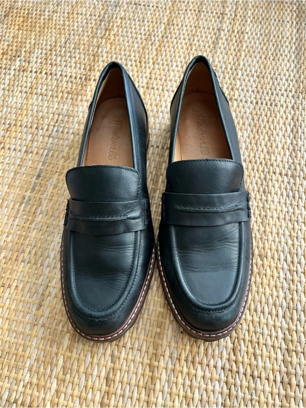 Madewell Black Leather Lugsole Penny Loafers - Size 7 - Picture 3 of 11